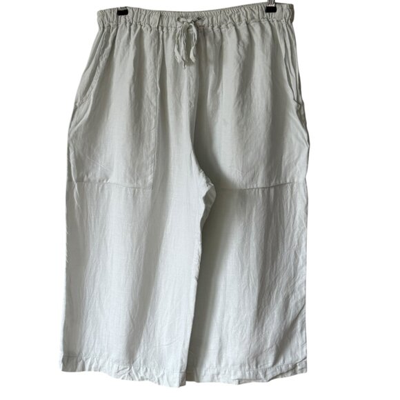 Eskandar Sz 1 Cropped Wide Leg Culotte Linen Pants Lagenlook Pale Pastel Green
